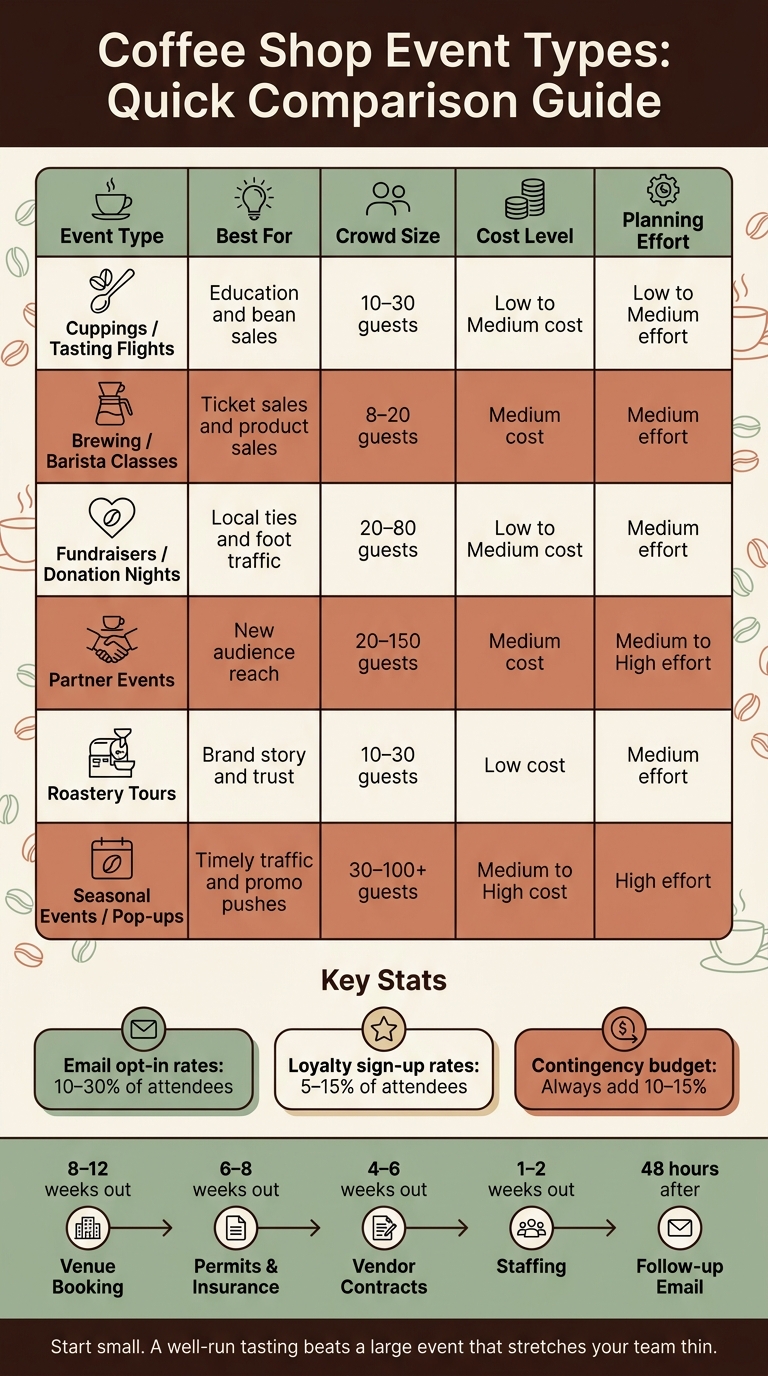 Coffee Shop Event Types: Quick Comparison Guide