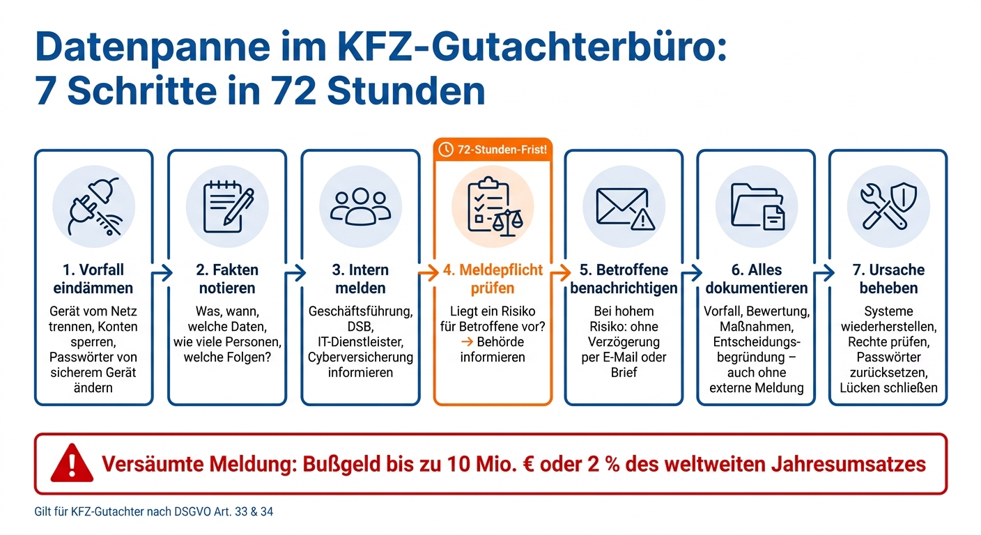 Datenpanne im KFZ-Gutachterbüro: 7 Schritte in 72 Stunden