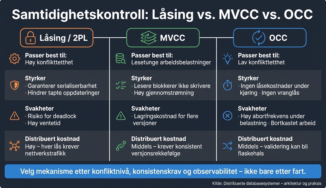 Samtidighetskontroll i distribuerte databaser: Mekanismer sammenlignet