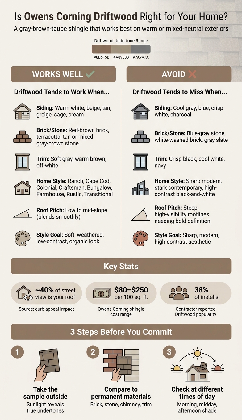 Owens Corning Driftwood: Best Homes, Colors, and Value 1 Owens Corning Driftwood: Best & Worst Home Pairings at a Glance