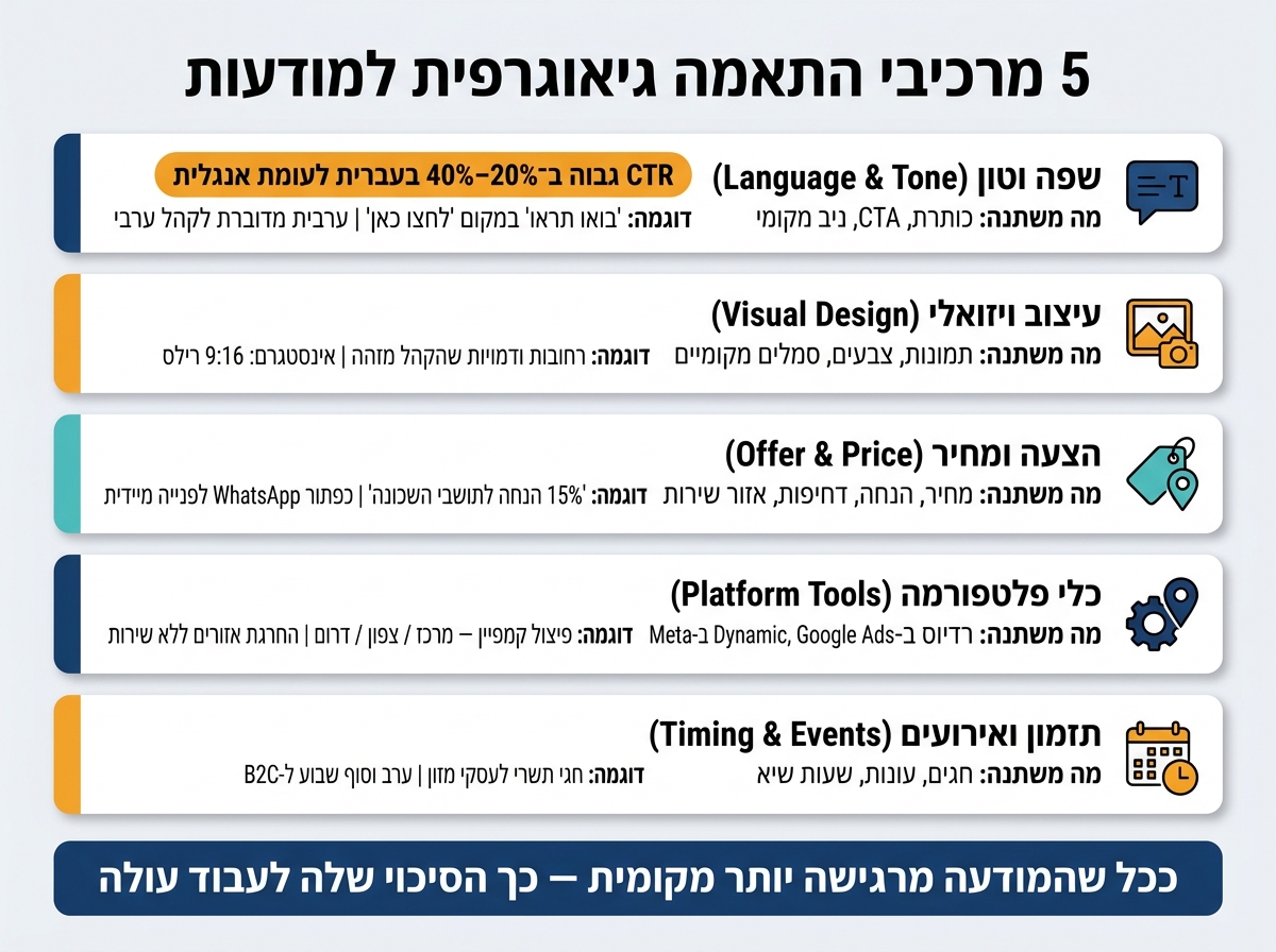 5 מרכיבי גיאו-טרגטינג: השוואה לפי אזור בישראל