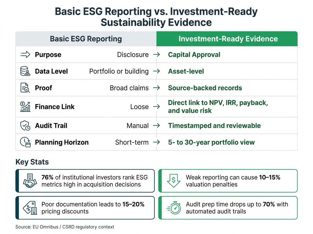 Basic ESG Reporting vs. Investment-Ready Sustainability Evidence