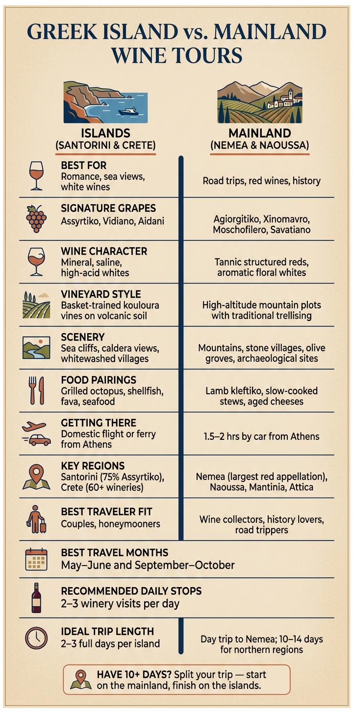 Greek Island vs. Mainland Wine Tours: Side-by-Side Comparison