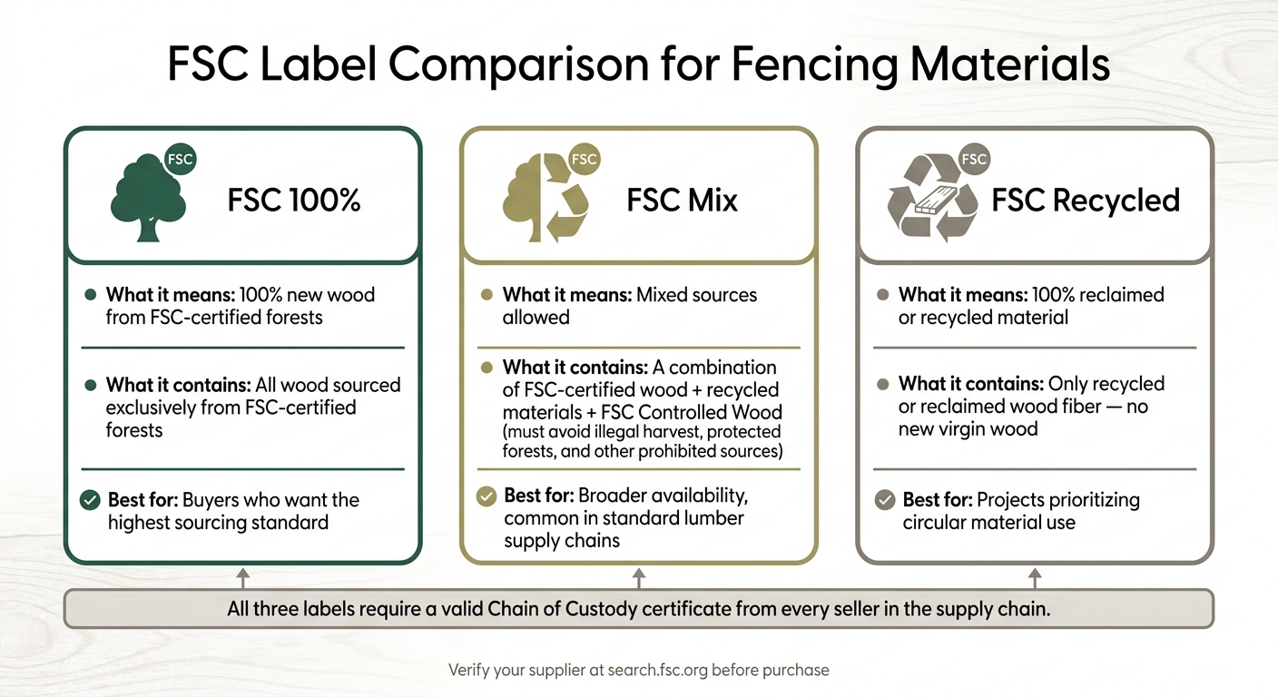 FSC 100% vs FSC Mix vs FSC Recycled: What Each Label Means for Fencing