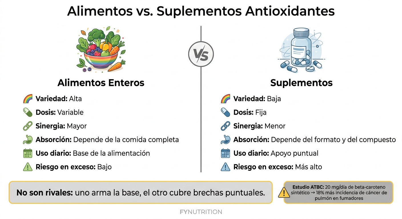 Alimentos vs. Suplementos Antioxidantes: Comparación Clave