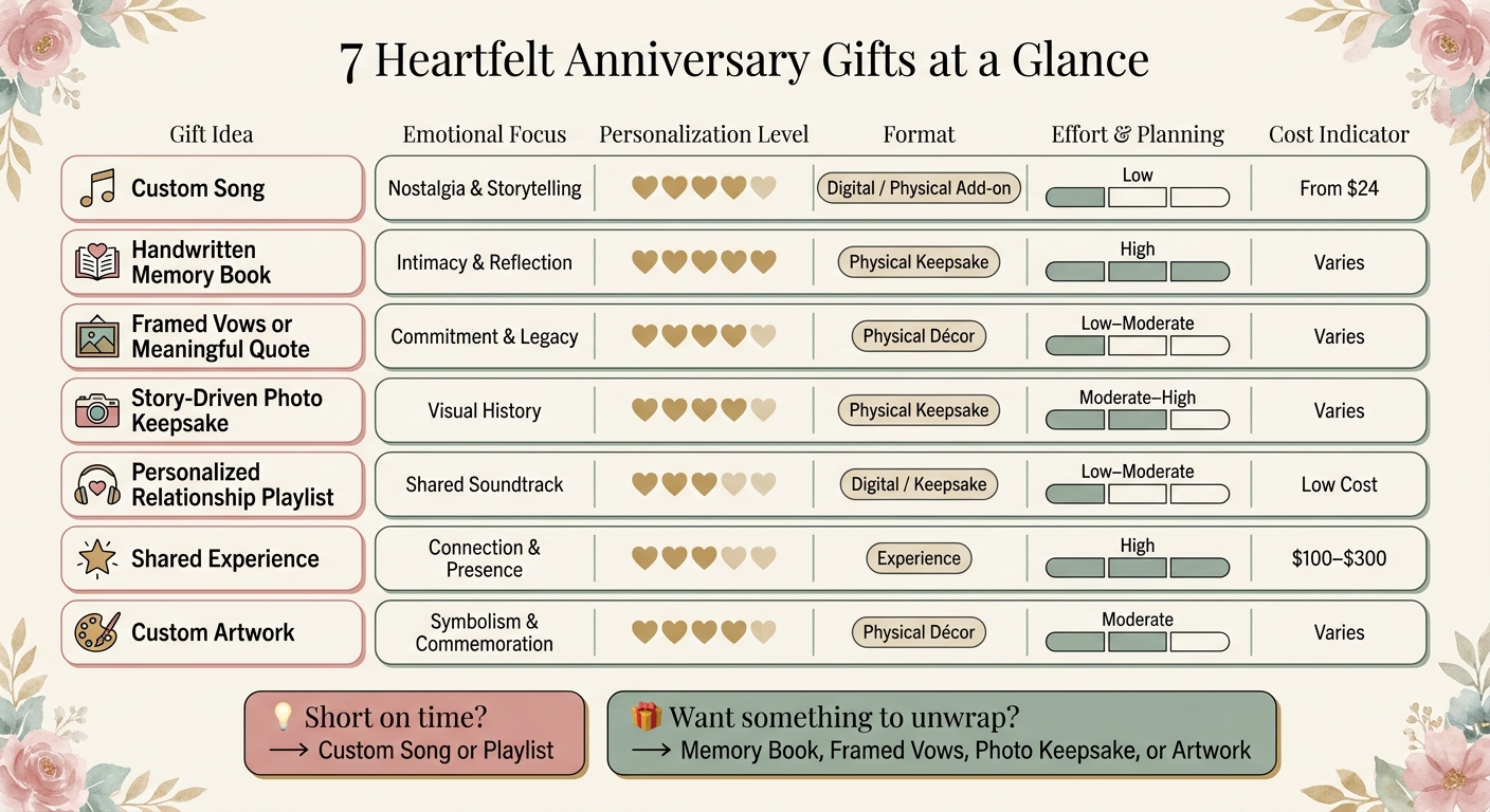 7 Heartfelt Anniversary Gifts: Quick Comparison Guide