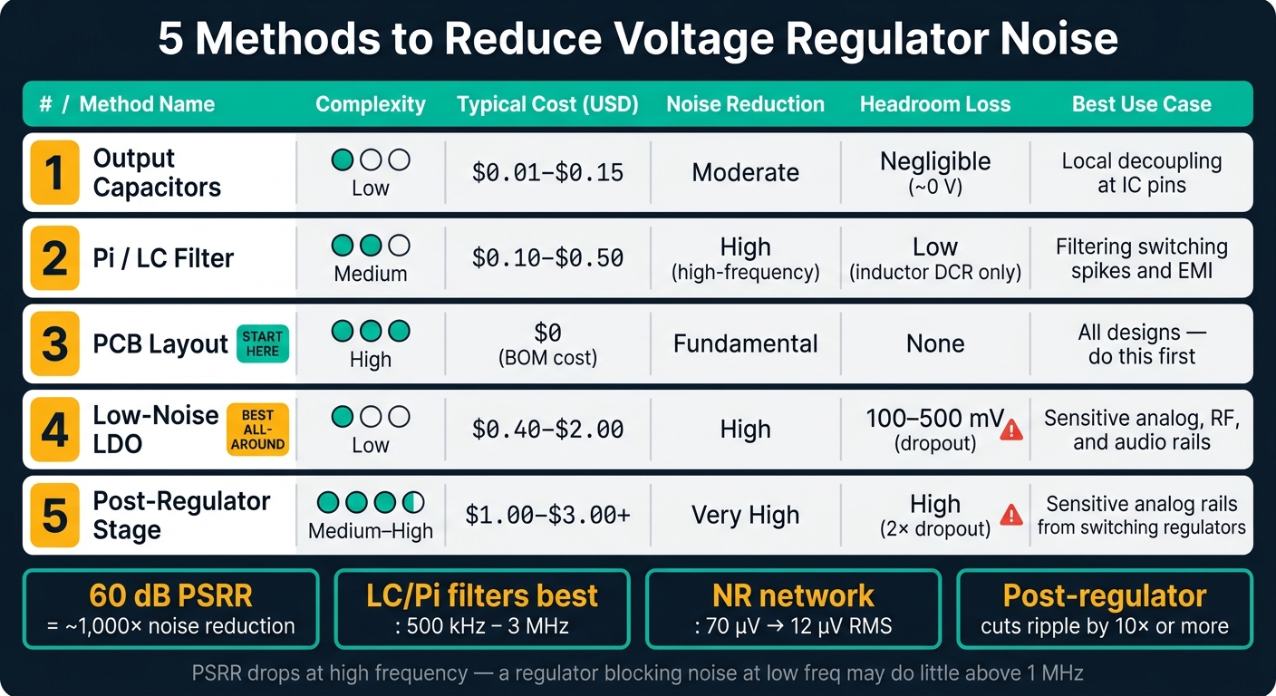 5 Methods to Reduce Voltage Regulator Noise: Quick Comparison