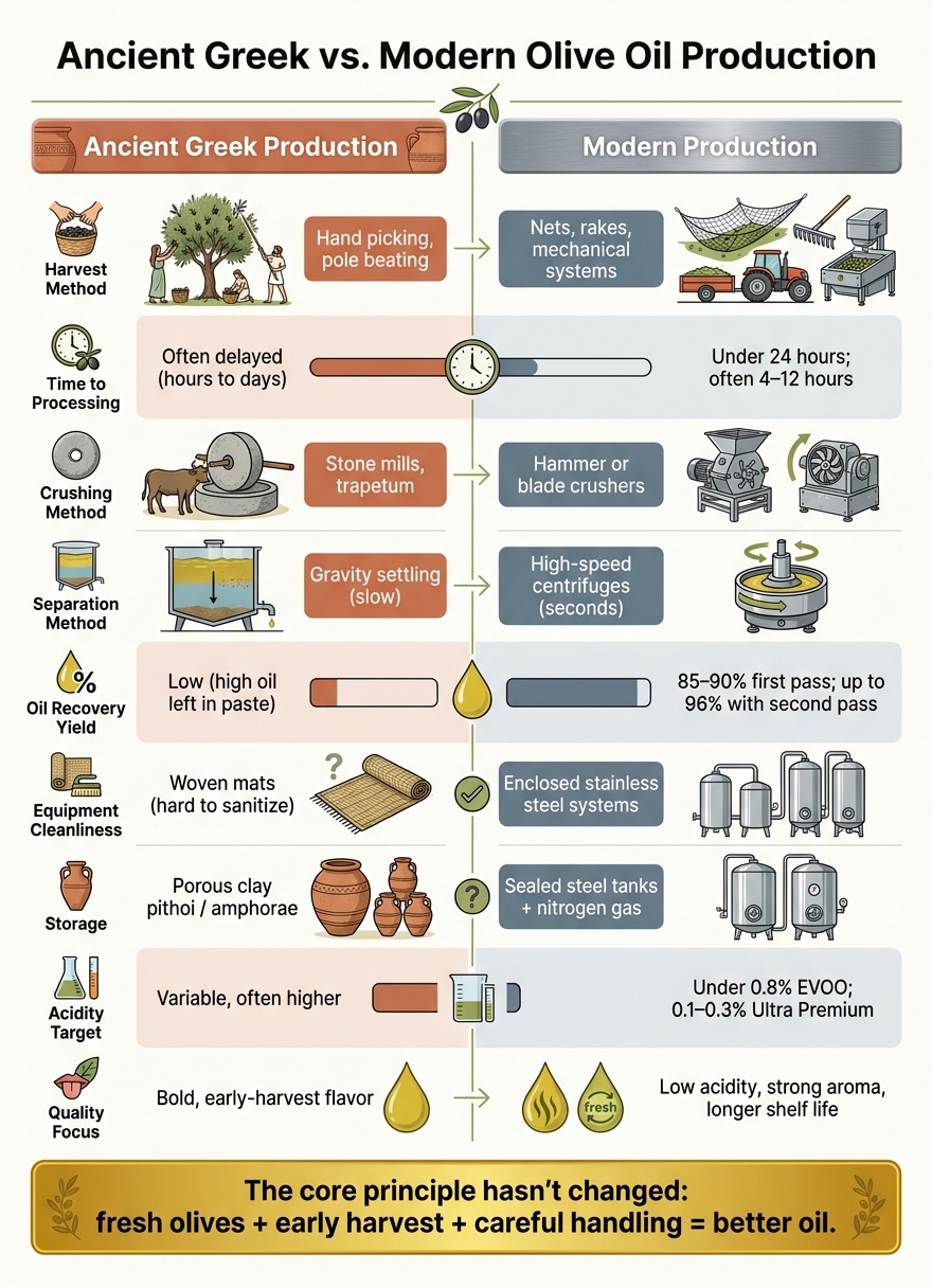 Ancient Greek vs. Modern Olive Oil Production: Key Differences