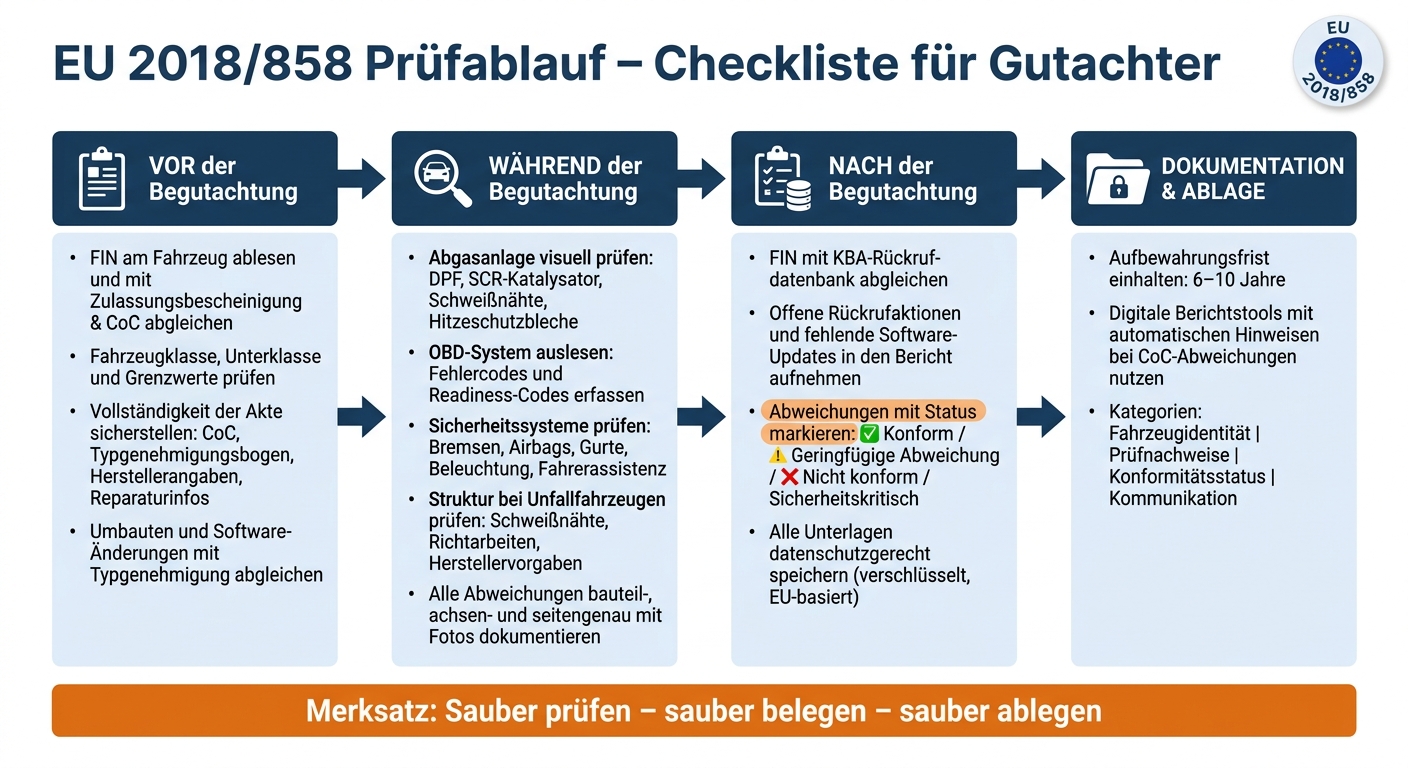 EU 2018/858 Fahrzeugbegutachtung: Prüfablauf für Gutachter