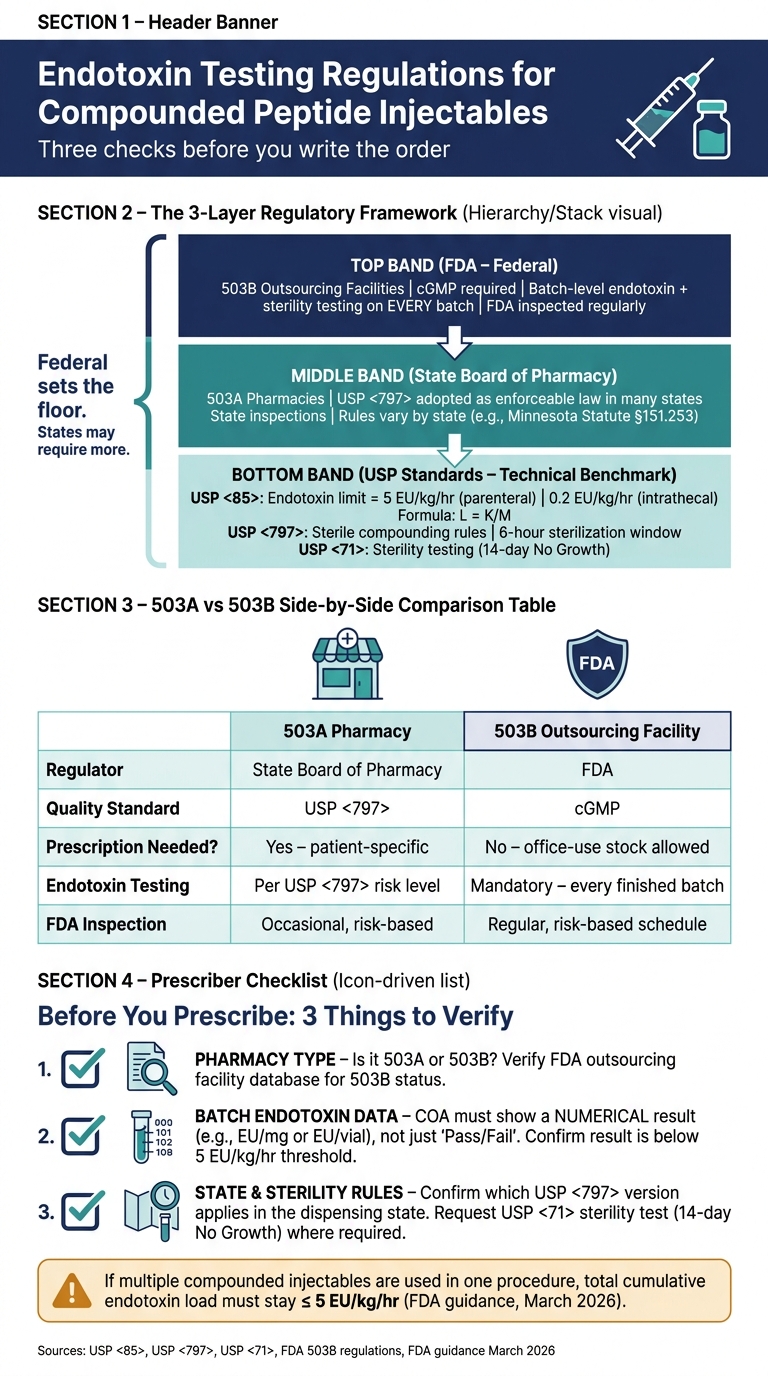 503A vs 503B vs USP Standards: Endotoxin Testing Rules for Compounded Peptide Injectables