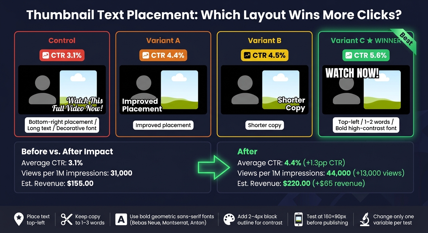 Thumbnail Text Placement: Control vs. Variants CTR Results