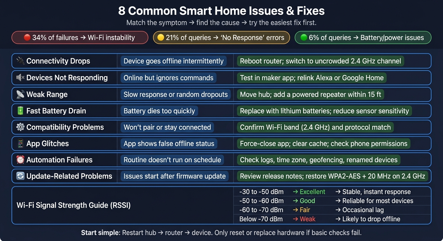 8 Common Smart Home Issues: Symptoms & Fixes at a Glance