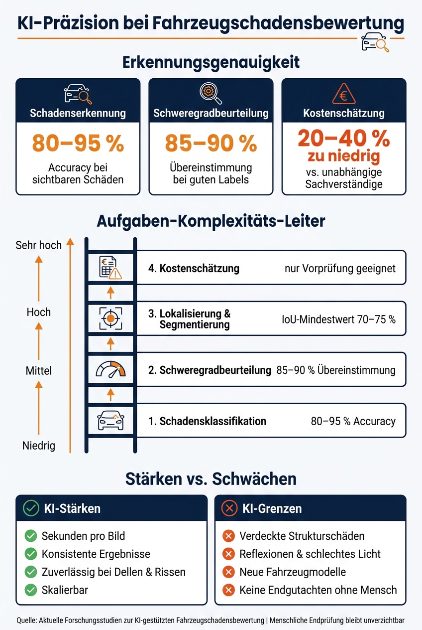 KI vs. Sachverständige: Genauigkeit bei Fahrzeugschadensbewertung