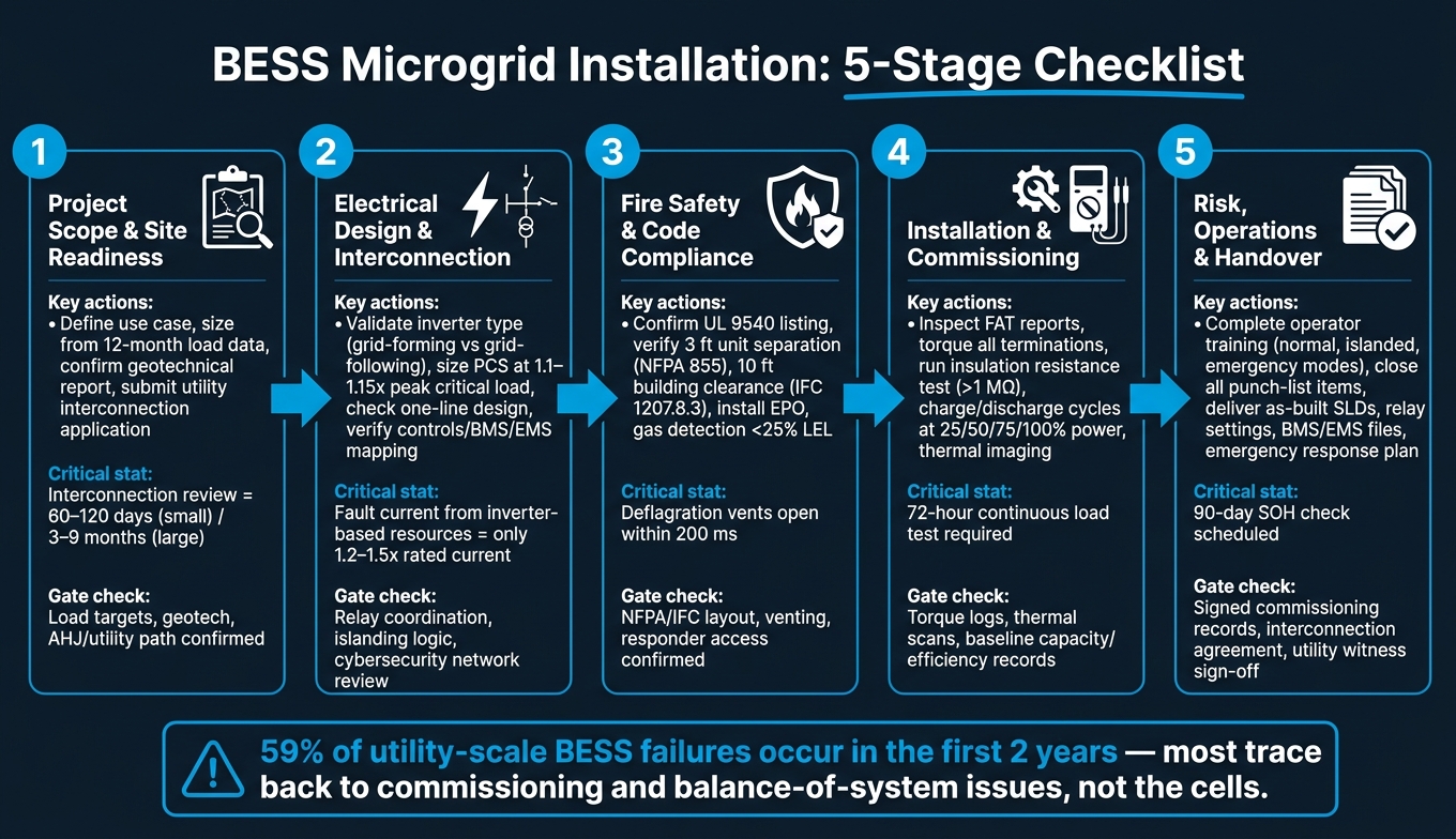 BESS Microgrid Installation: 5-Stage Checklist Overview