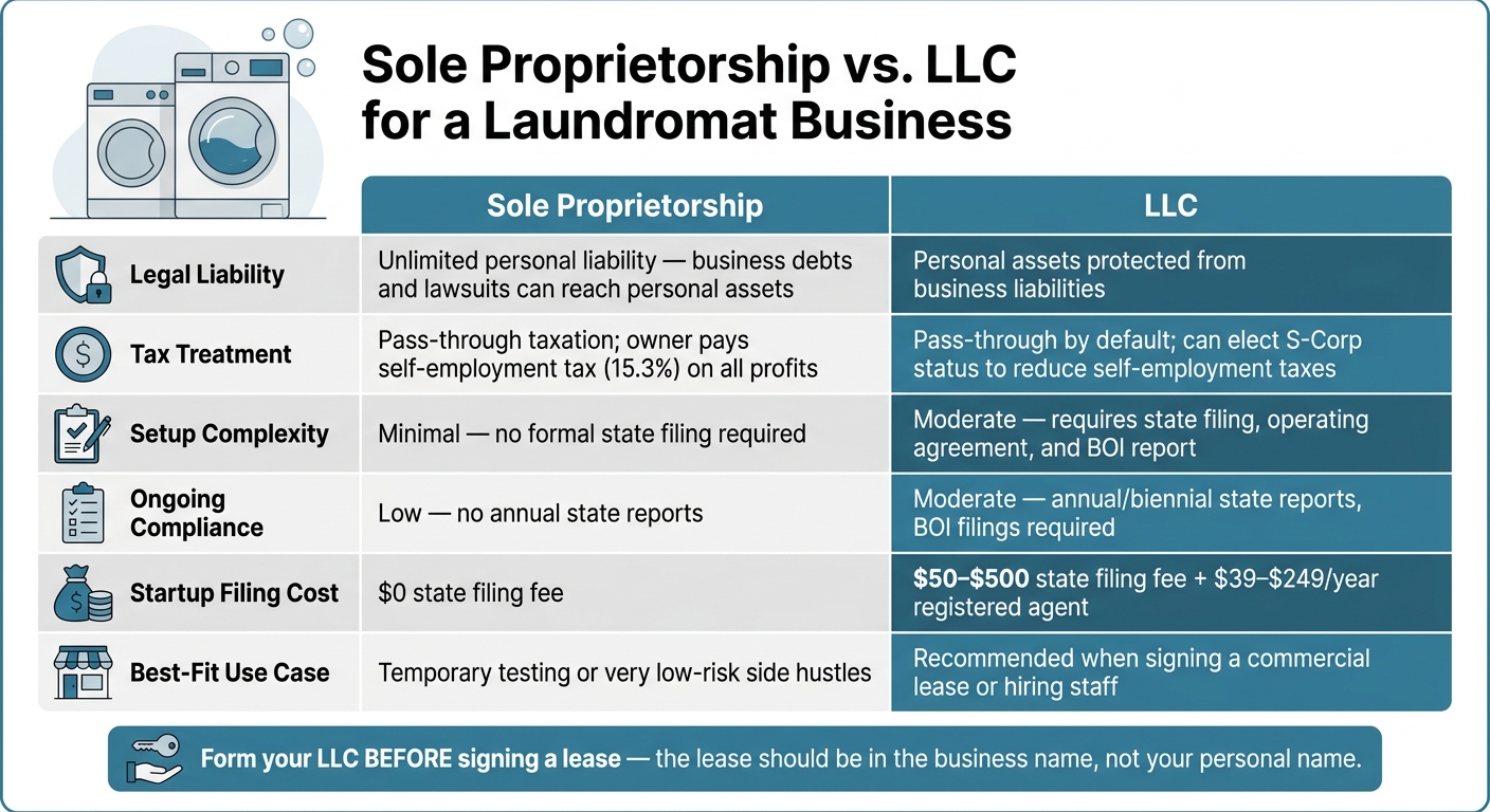 Sole Proprietorship vs. LLC for a Laundromat: Key Differences
