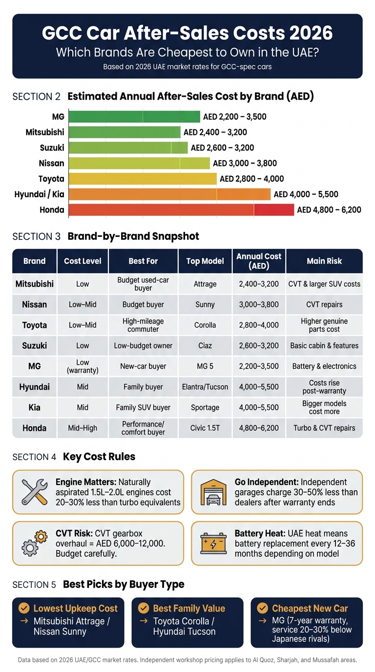 GCC Car After-Sales Costs 2026: Cheapest Brands to Own in the UAE