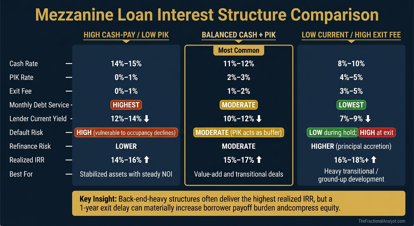 Mezzanine Loan Structure Comparison: Cash-Pay vs. PIK vs. Exit Fee