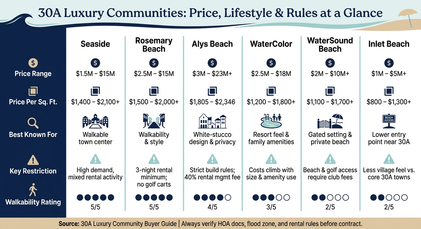 30A Luxury Communities: Price, Lifestyle & Rules at a Glance