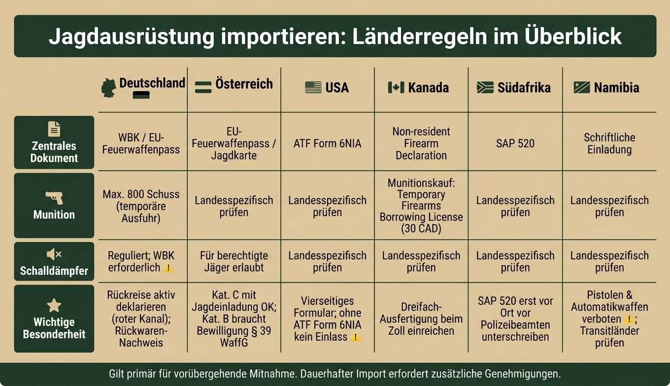 Importing hunting equipment: Overview of country rules
