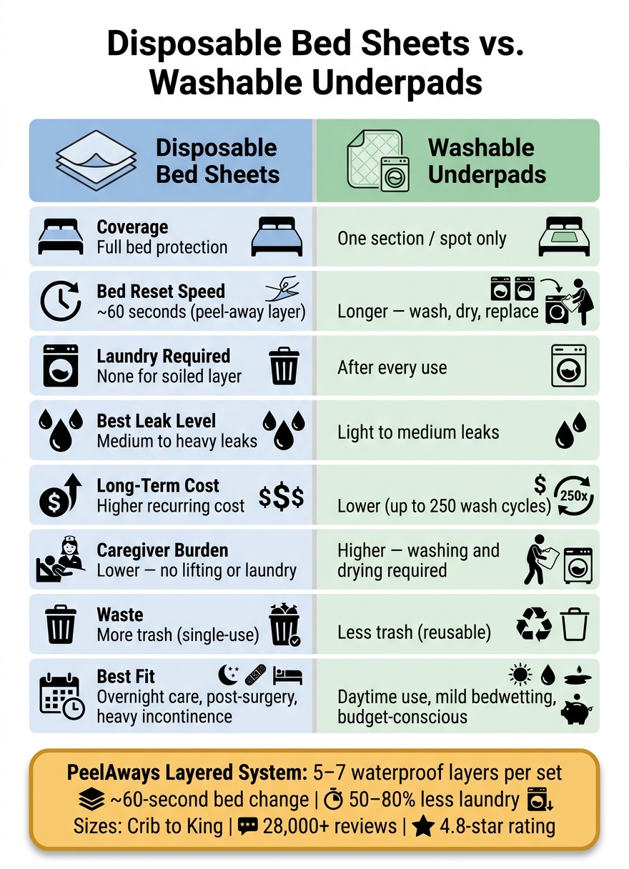 Disposable Bed Sheets vs. Washable Underpads: Full Comparison