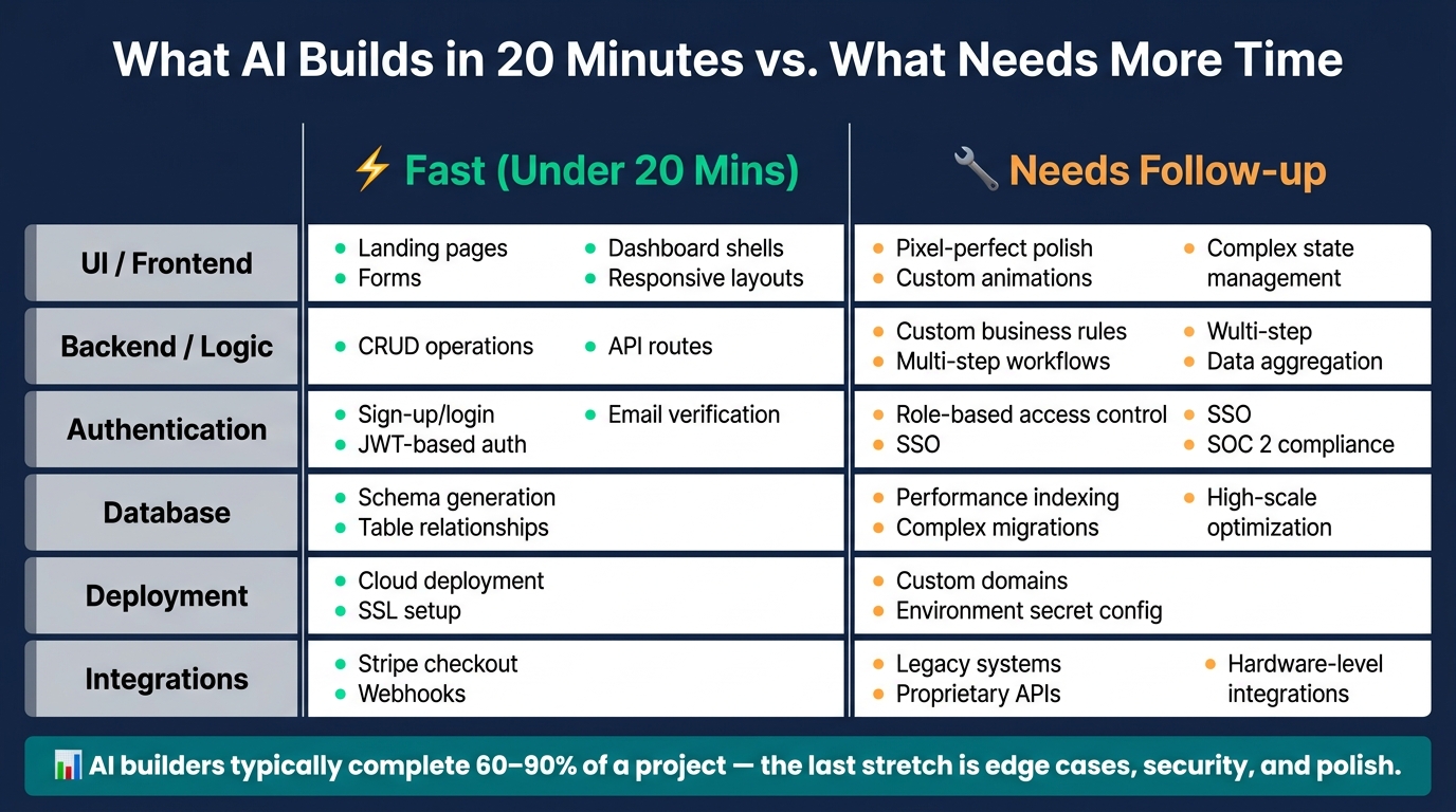 What AI Builds in 20 Minutes vs. What Needs More Time