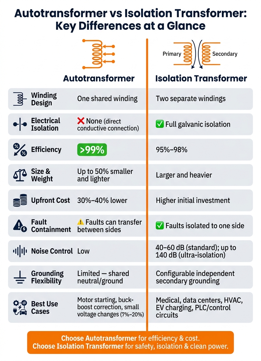 Autotransformer vs Isolation Transformer: Key Differences at a Glance