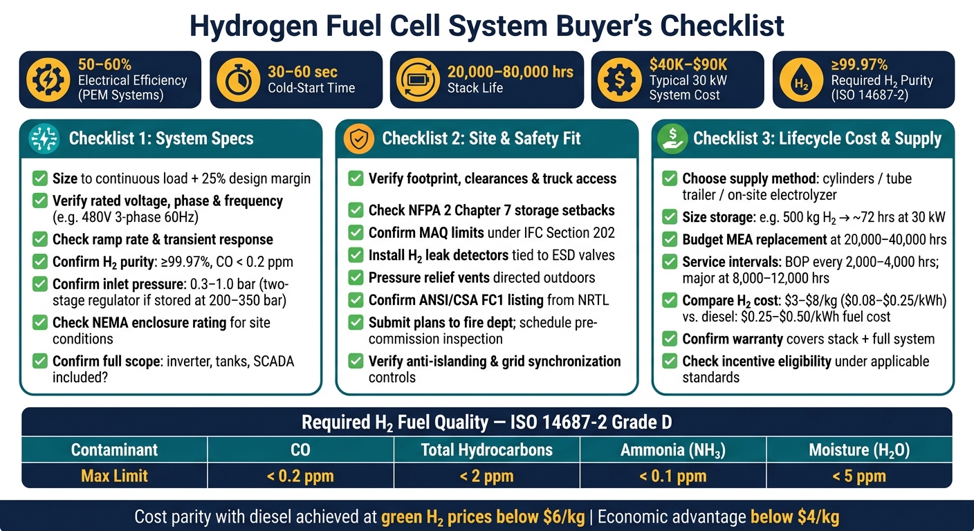 Hydrogen Fuel Cell System Buyer's Checklist: Key Specs, Costs & Standards
