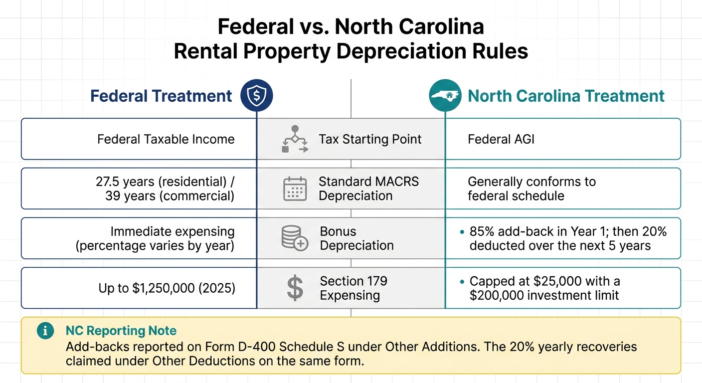 Federal vs. North Carolina Rental Property Depreciation Rules