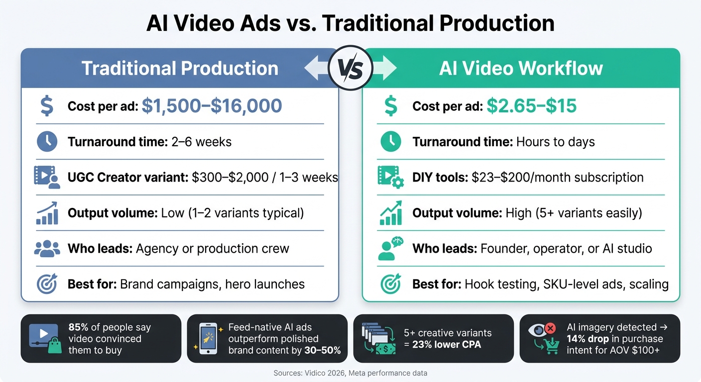 AI Video Ads vs. Traditional Production: Cost, Speed & Performance Stats