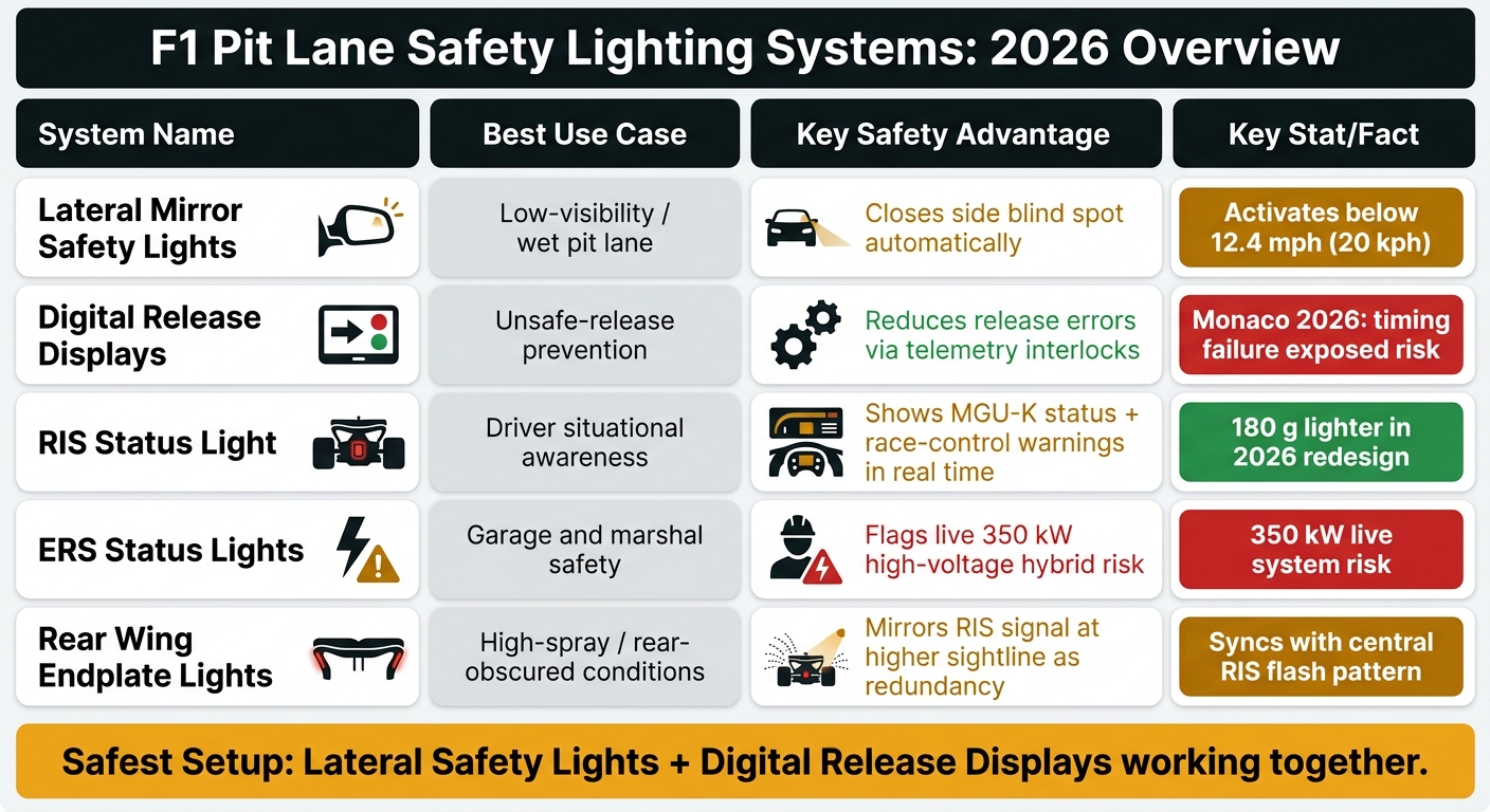 F1 Pit Lane Safety Lighting Systems: 2026 Comparison Guide