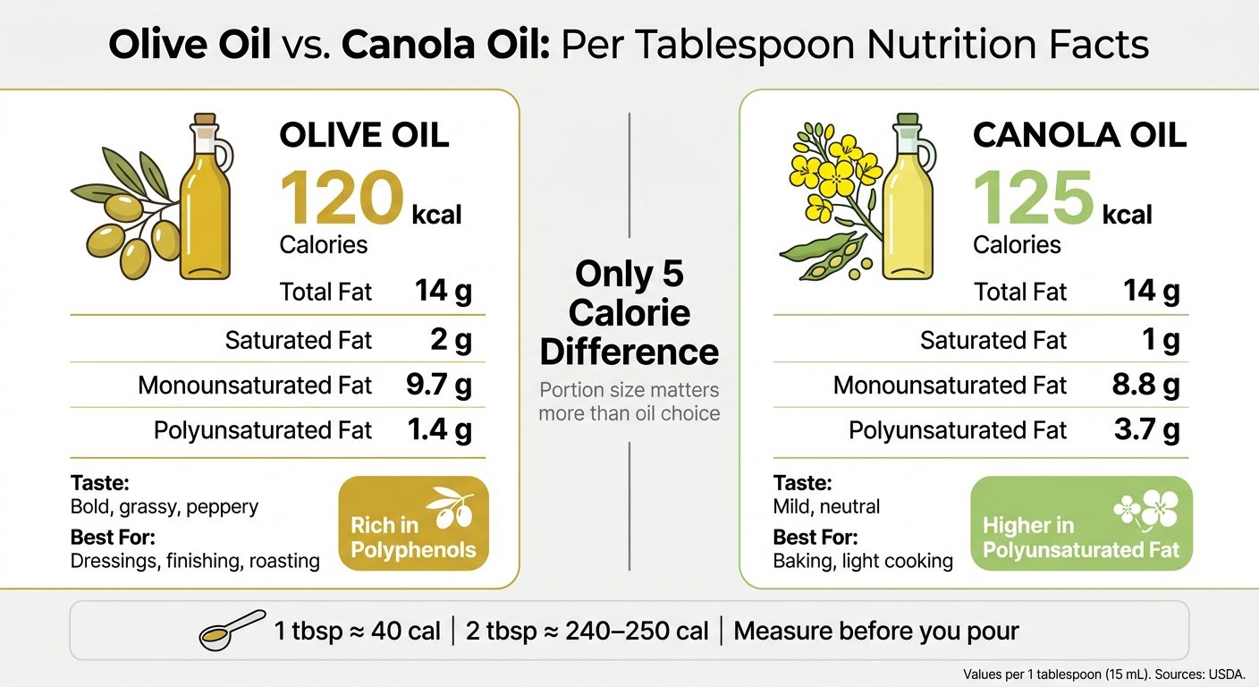 Olive Oil vs. Canola Oil: Calorie & Nutrition Comparison