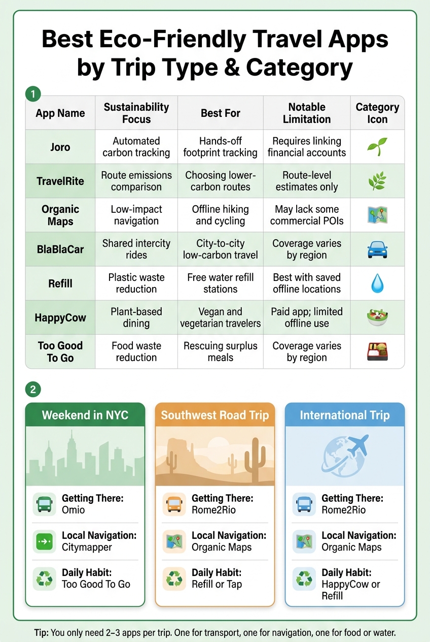 Best Eco-Friendly Travel Apps by Trip Type & Category