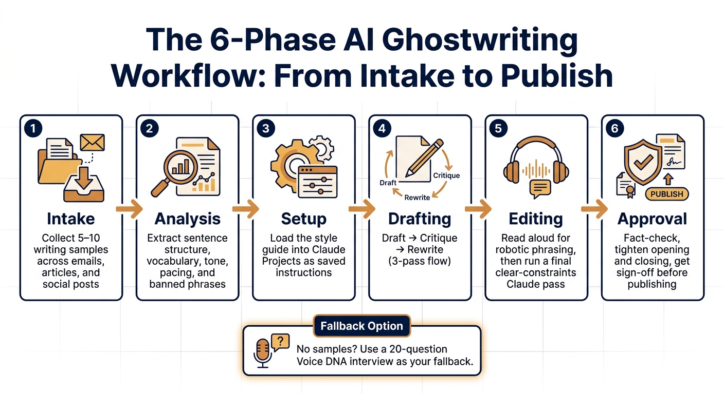 The 6-Phase AI Ghostwriting Workflow: From Intake to Publish