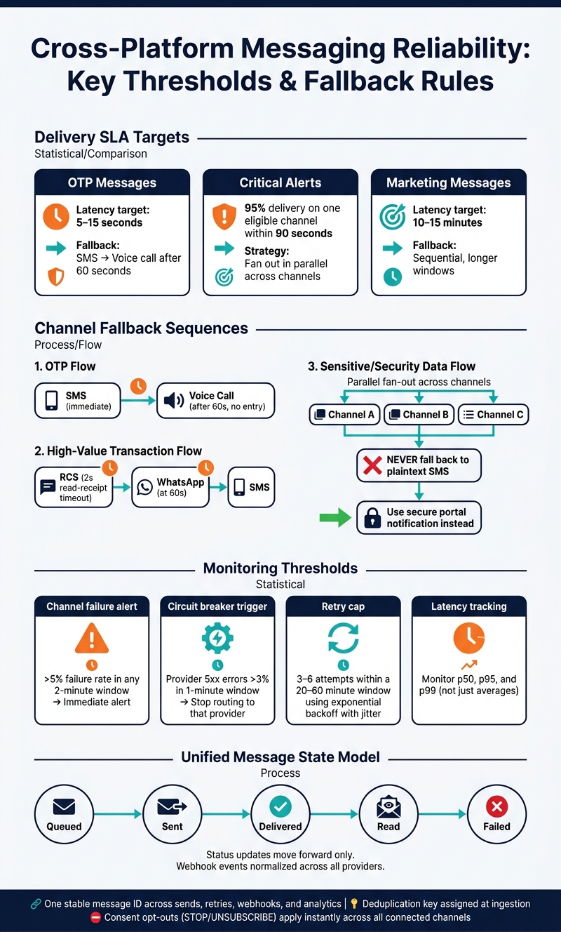 Cross-Platform Messaging Reliability Checklist: SLAs, Fallbacks & Thresholds