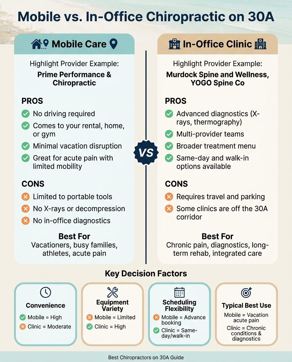 Best Chiropractors on 30A: Mobile vs. In-Office at a Glance