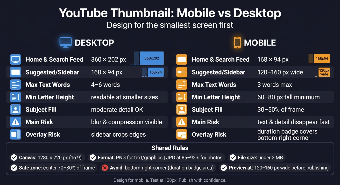 YouTube Thumbnail Sizes: Mobile vs Desktop Cheat Sheet