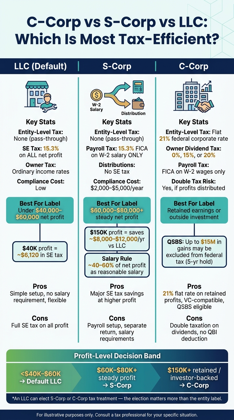 C-Corp vs S-Corp vs LLC: Tax Efficiency by Profit Level