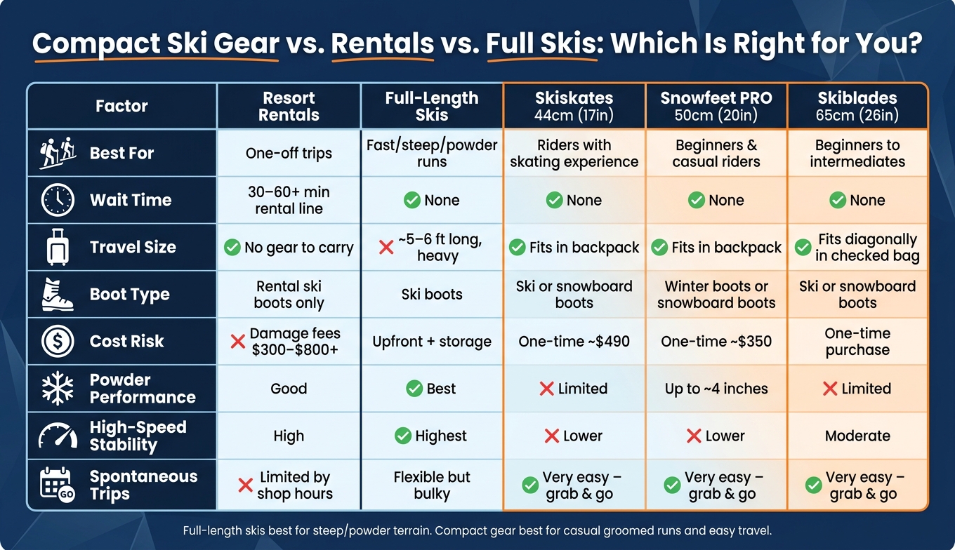 Compact Ski Gear vs. Rentals vs. Full Skis: Quick Comparison Guide