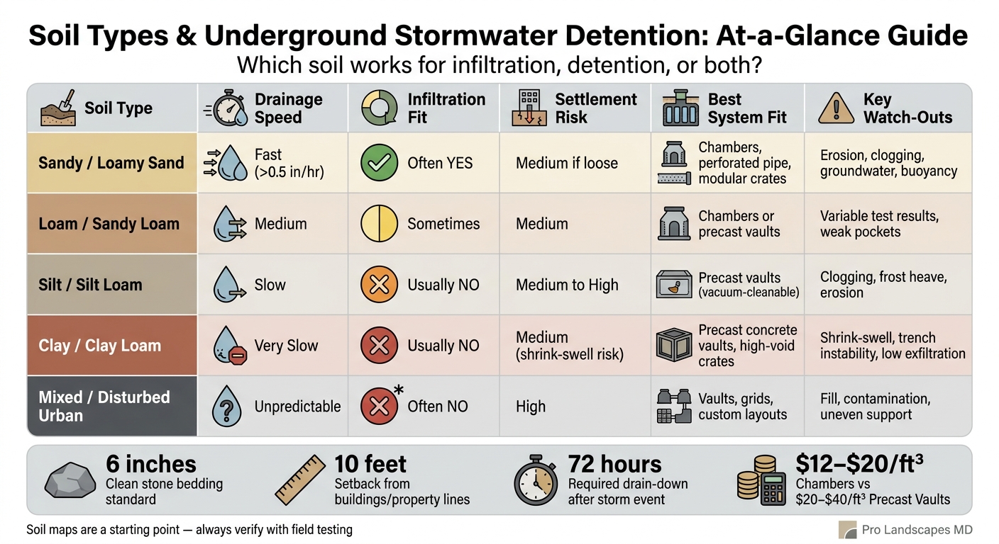 Soil Types for Underground Stormwater Detention: Quick Comparison Guide