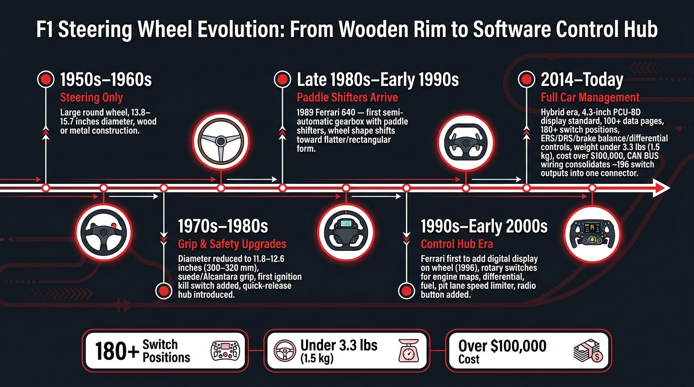 F1 Steering Wheel Evolution: From Wooden Rim to Software Control Hub
