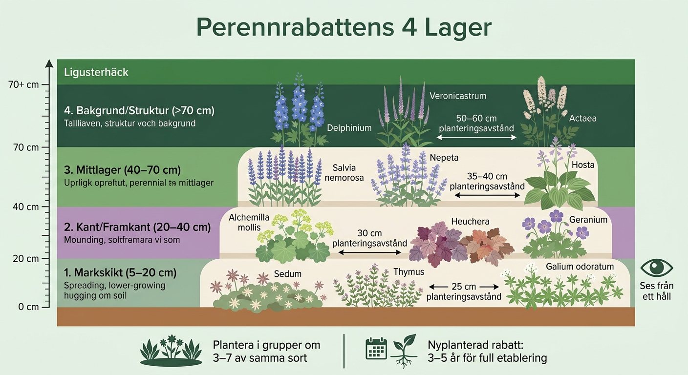Perennrabattens 4 Lager – Höjdzoner & Växtval