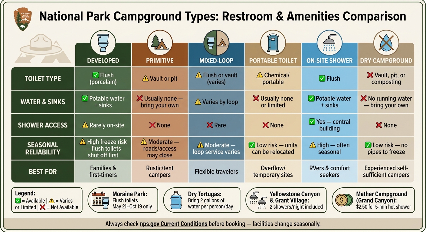 National Park Campground Types: Restroom & Amenities Comparison