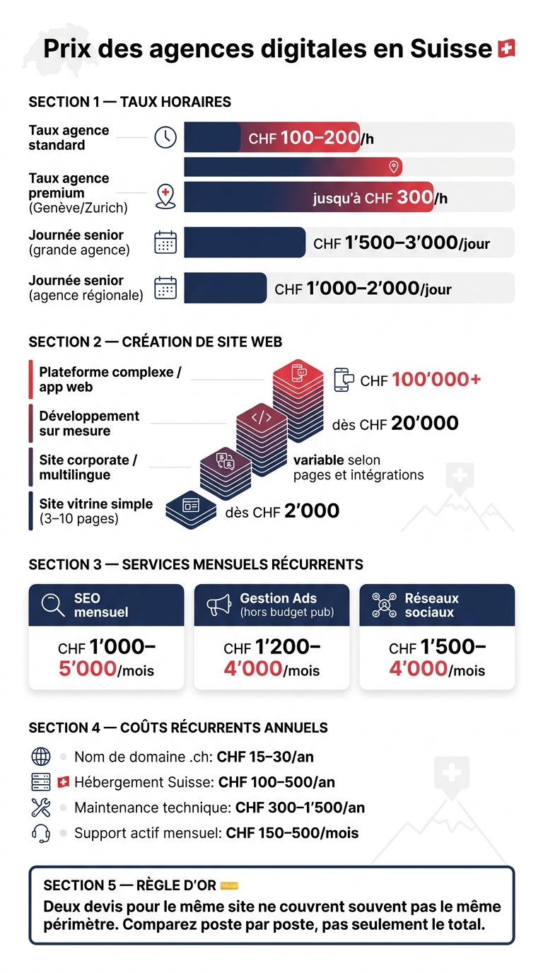 Prix des agences digitales en Suisse : fourchettes clés 2024