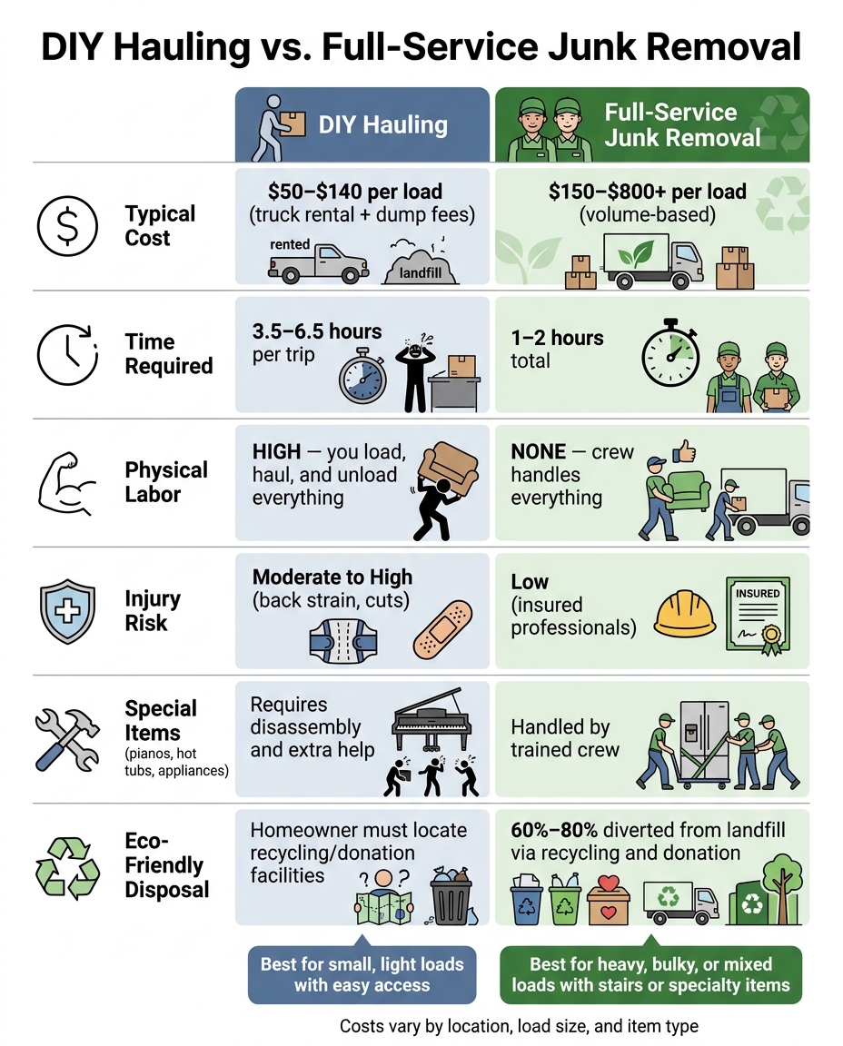 DIY Hauling vs. Full-Service Junk Removal: Cost, Time & Effort Compared