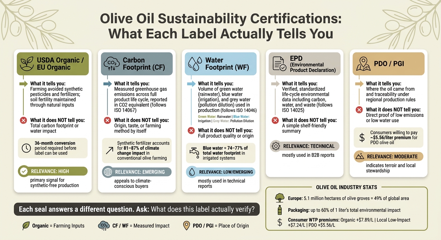 Olive Oil Sustainability Certifications Compared: What Each Label Actually Tells You