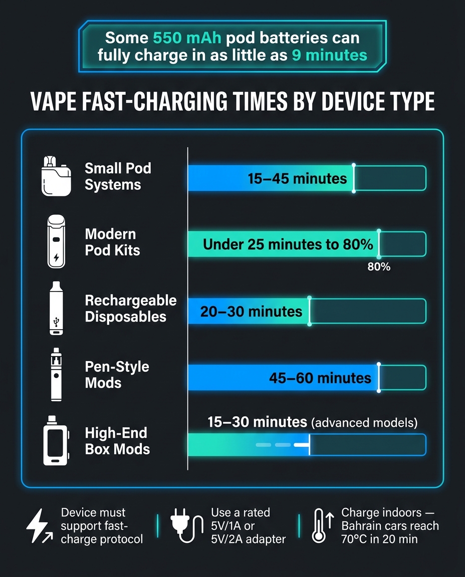 How Fast-Charging Works In Vape Devices 2 Vape fast-charging times by device type