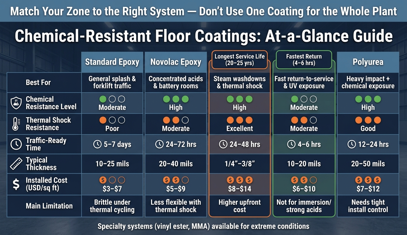 Chemical-Resistant Coatings For Manufacturing Floors 1 Chemical-Resistant Floor Coatings: Side-By-Side Comparison Guide