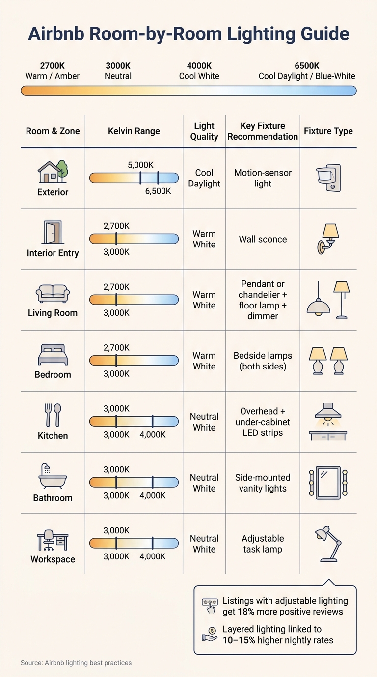 Airbnb Lighting Guide: Room-by-Room Kelvin & Fixture Cheat Sheet