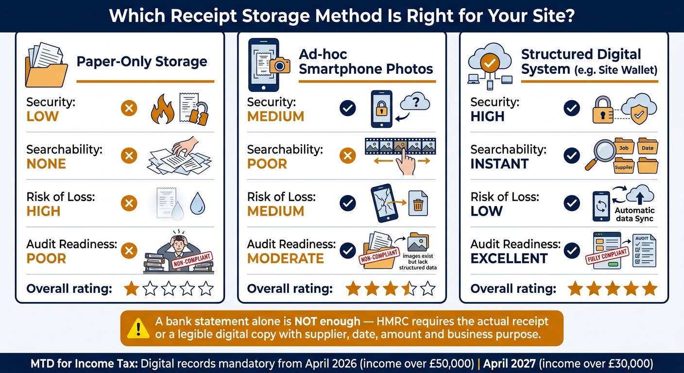 Paper vs Phone Photos vs Digital App: Receipt Storage Comparison for Tradespeople