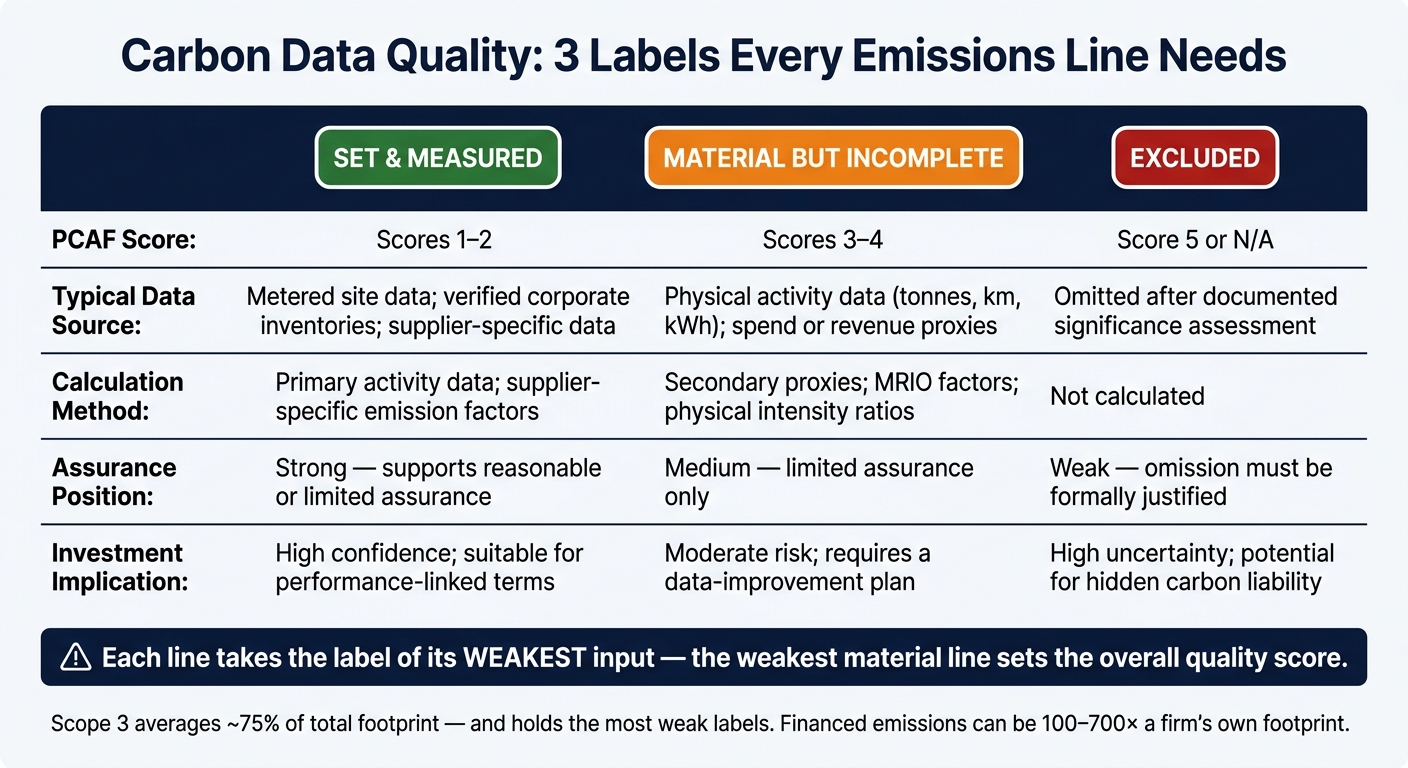 Carbon Data Quality Labels: Set & Measured vs Incomplete vs Excluded
